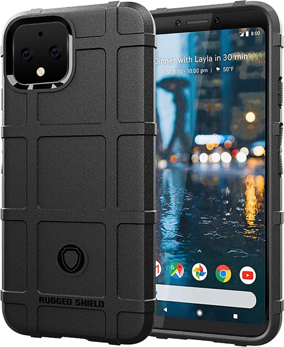 Mobigear Hoesje geschikt voor Google Pixel 4 Telefoonhoesje Flexibel TPU | Mobigear Rugged Shield Backcover Shockproof | Schokbestendig Pixel 4 Telefoonhoesje | Anti Shock Proof - Zwart