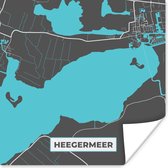 Poster Plattegrond - Heegermeer - Stadskaart - Water - Nederland - Kaart - 75x75 cm