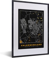 Fotolijst incl. Poster - Valkenswaard - Black and Gold- Plattegrond - Kaart - Stadskaart - 30x40 cm - Posterlijst