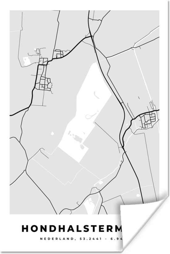 Poster Stadskaart - Kaart - Plattegrond - Nederland - Hondhalstermeer - 120x180 cm XXL
