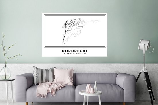 Affiche Pays- Nederland – Dordrecht – Plan de la Ville – Carte – Zwart Wit – Carte - 120x80 cm