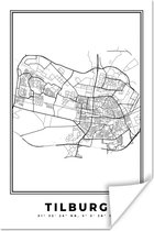 Poster City Map - Zwart Wit - Carte - Tilburg - Pays- Nederland - Plan d'étage - 20x30 cm