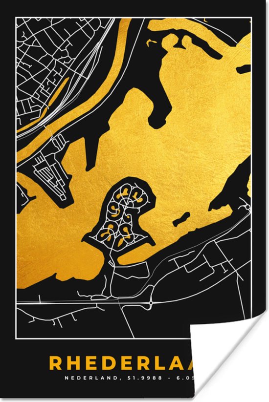 Poster Kaart - Plattegrond - Stadskaart - Gold - Rhederlaag - 20x30 cm