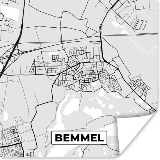Poster Bemmel - Stadskaart - Kaart - Plattegrond - Zwart Wit - Nederland