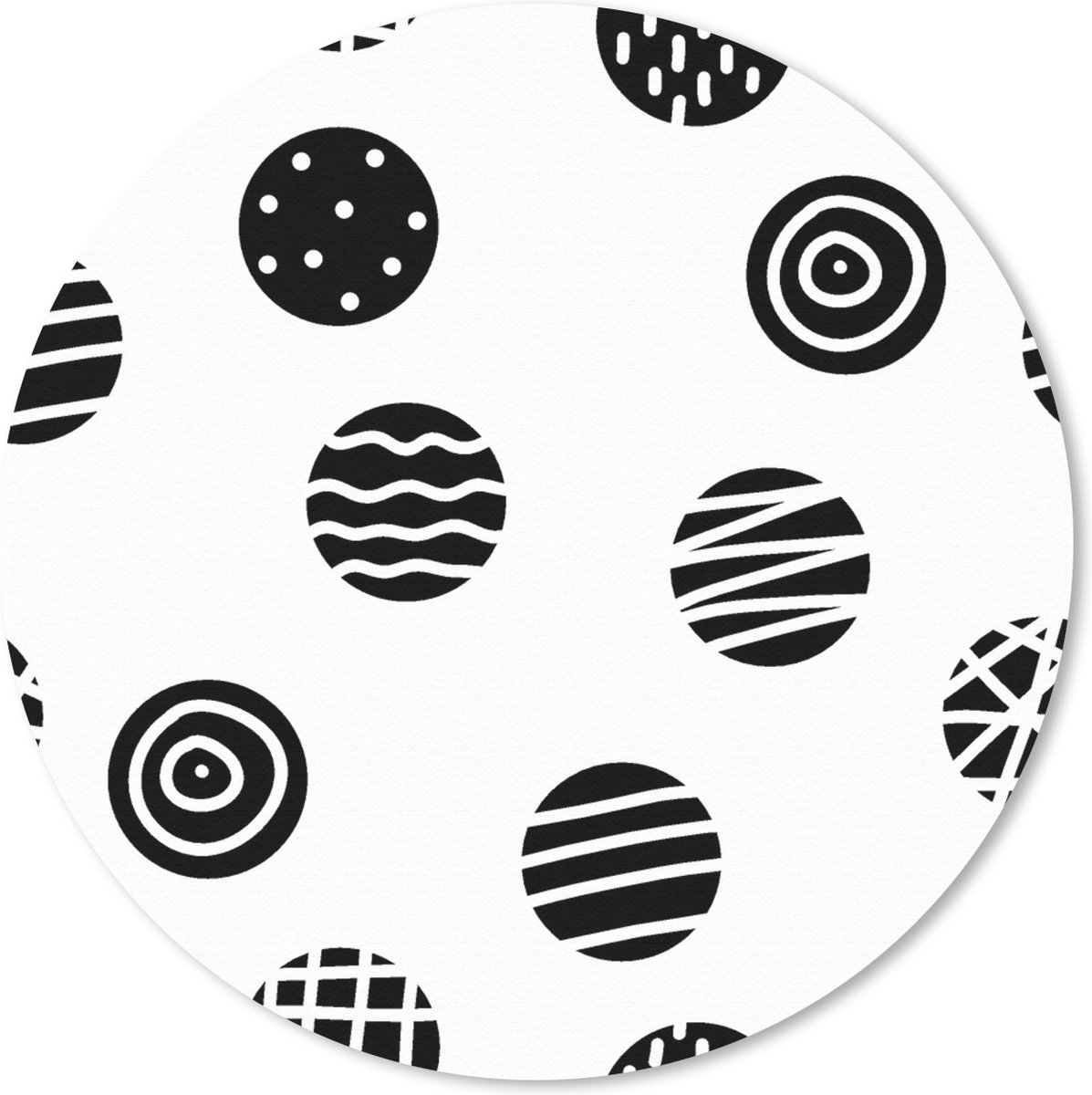 Muismat rond 40x40 cm - Mousepad Patronen - Stip - Zwart Wit - Ronde muismatten