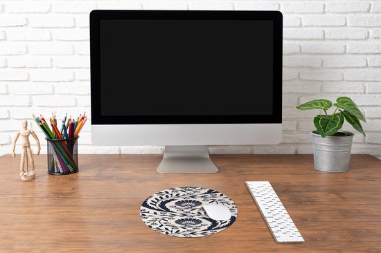 Muismat rond 30x30 cm - Mousepad Patroon - Bloem - Zwart - Ronde muismatten