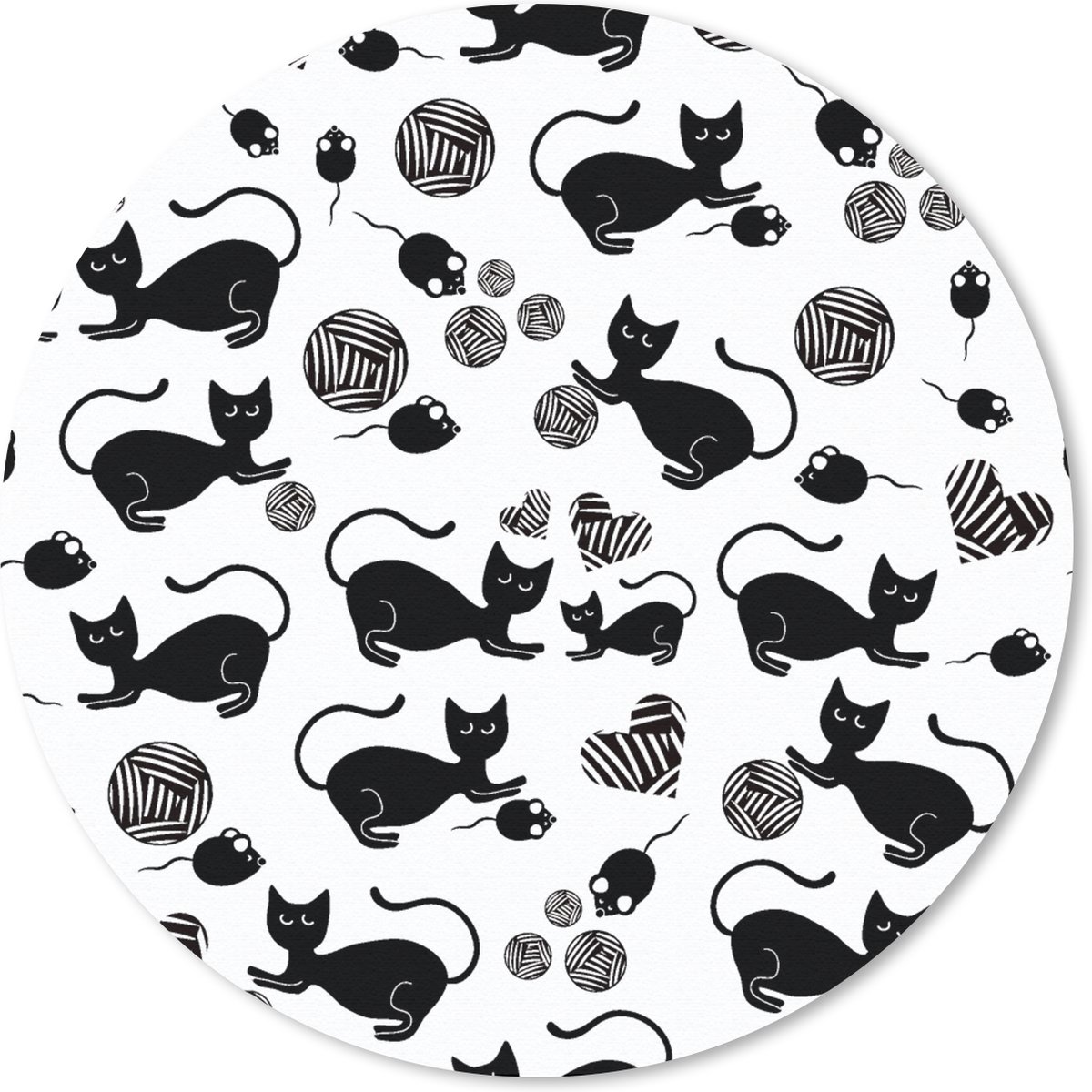 Muismat rond 40x40 cm - Mousepad Meisje - Kat - Muis - Patronen - Girl - Kids - Kinderen - Meiden - Ronde muismatten