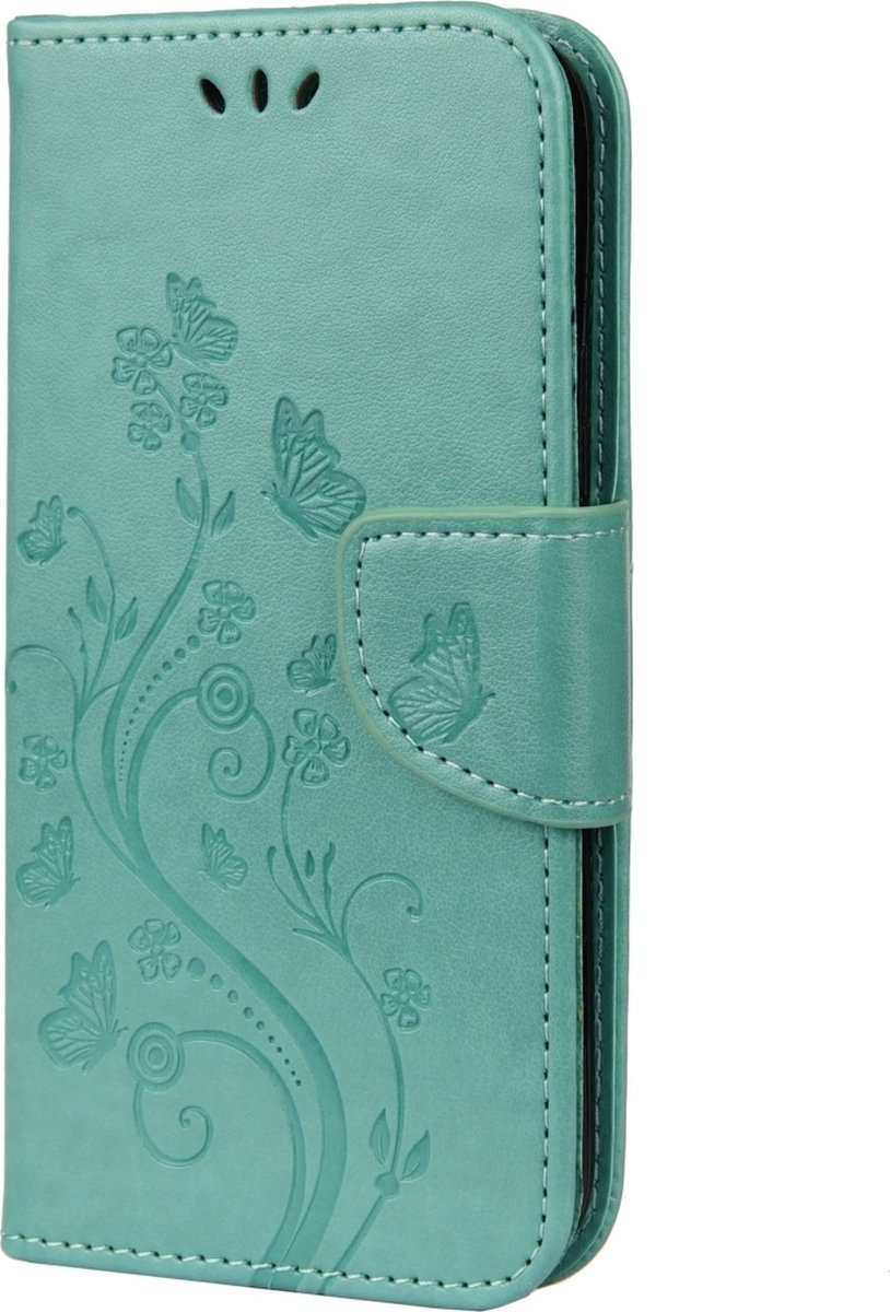 Mobigear Telefoonhoesje geschikt voor Apple iPhone 12 Pro Hoesje | Mobigear Flowers Bookcase Portemonnee | Pasjeshouder voor 2 Pasjes | Telefoonhoesje voor Pinpas / OV Kaart / Rijbewijs - Turquoise