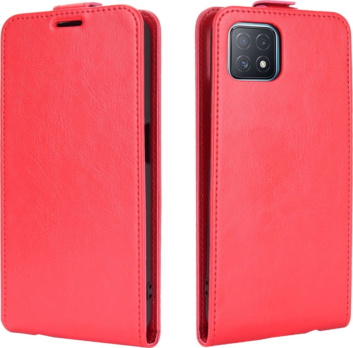 Mobigear Telefoonhoesje geschikt voor OPPO A73 5G Hoesje | Mobigear Flipcase | Pasjeshouder voor 1 Pasje | Telefoonhoesje voor Pinpas / OV Kaart / Rijbewijs - Rood