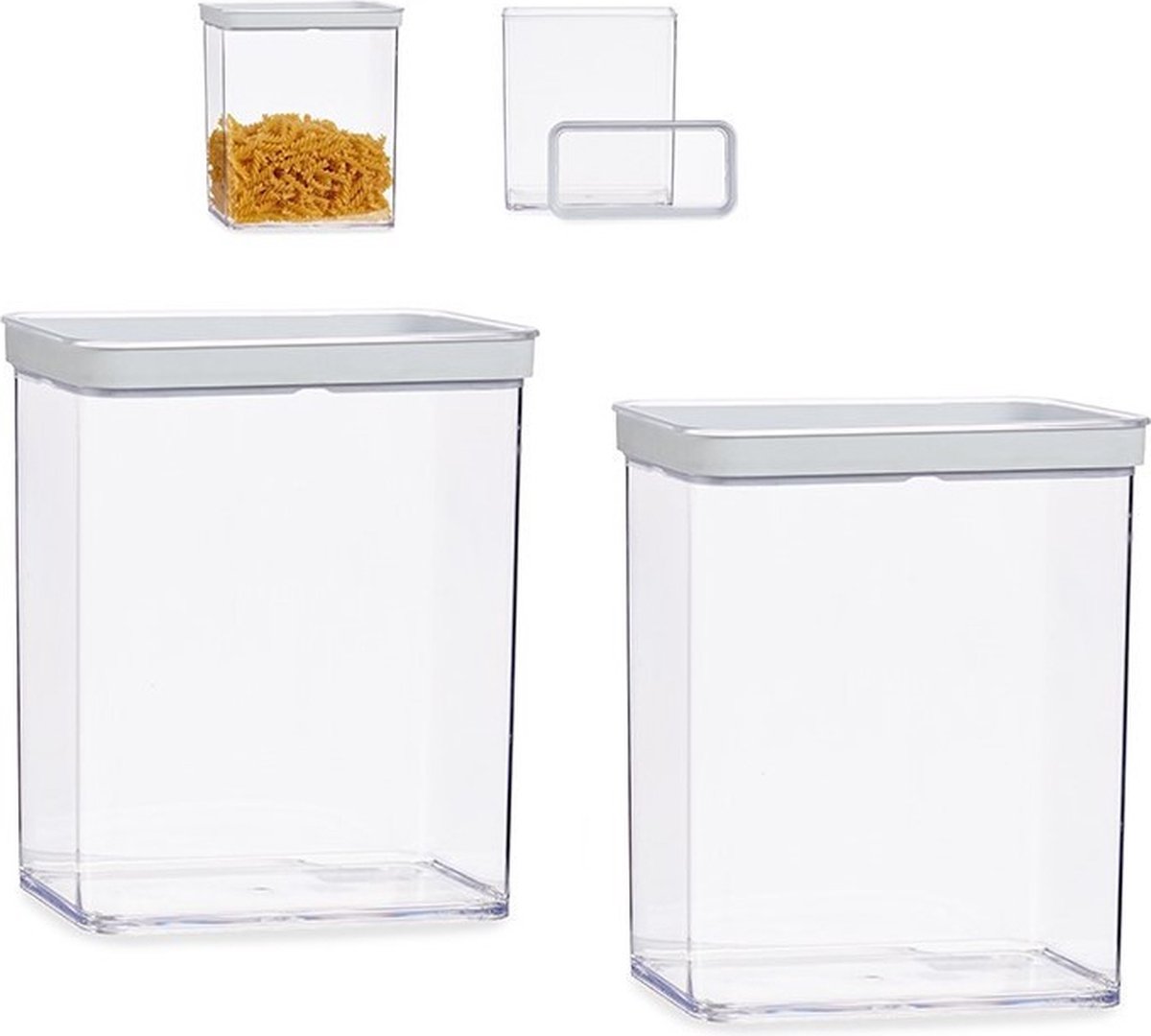 Set van 2x stuks keuken opslag voorraad bakjes transparant met deksel van 3.3 liter - Formaat 21 x 10 x 23 cm - Voorraadpotten