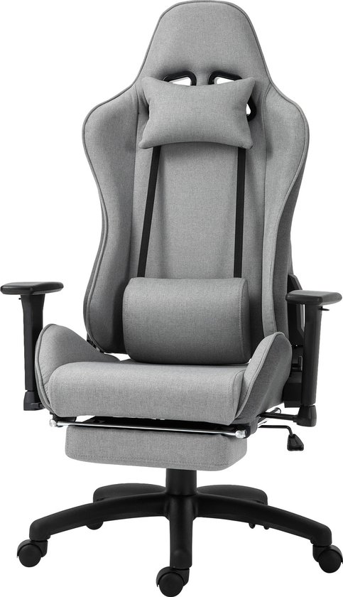 Vinsetto Bureaustoel, bureaustoel met verstelbaar lendenkussen, linnen stof grijs 921-300