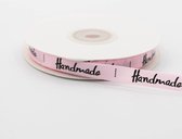 LEDUC Bedrukt Satijnen Lint "Handmade" 22m 10mm Glanzend Zacht Verpakking Cadeaupapier, Taarten Verpakking, Handgemaakt kleur Roze