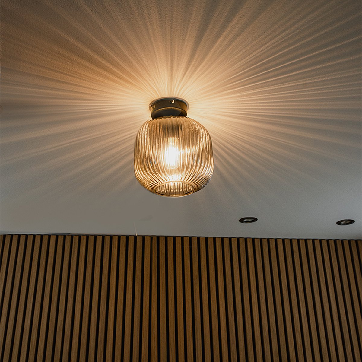 QAZQA karel - Art Deco Plafondlamp - 1 lichts - Ø 200 mm - Zwart - Woonkamer | Slaapkamer | Keuken thumbnail 4
