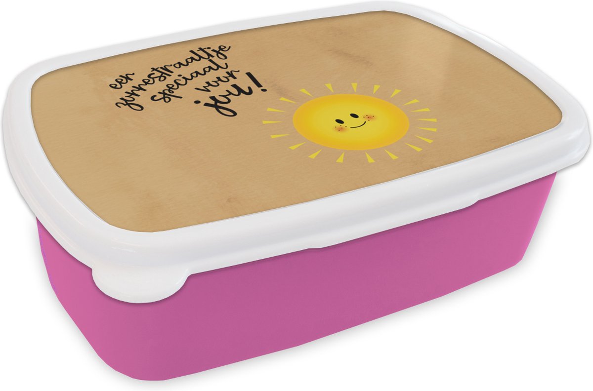 Broodtrommel Roze - Lunchbox - Brooddoos - Sterkte - Quotes - Zon - 18x12x6 cm - Kinderen - Meisje