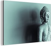 Wanddecoratie Metaal - Aluminium Schilderij Industrieel - Boeddha beeld blauw fotoprint - 150x100 cm - Dibond - Foto op aluminium - Industriële muurdecoratie - Voor de woonkamer/slaapkamer