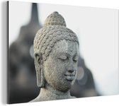 Wanddecoratie Metaal - Aluminium Schilderij Industrieel - Boeddha hoofdbeeld steen - 120x80 cm - Dibond - Foto op aluminium - Industriële muurdecoratie - Voor de woonkamer/slaapkamer