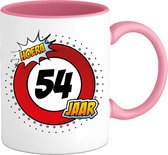 54 Jaar Verkeersbord Mok met tekst | Grappig Verjaardag Beker Cadeau | Bedrukte Koffie en Thee Mokken | Zwart | 330 ML