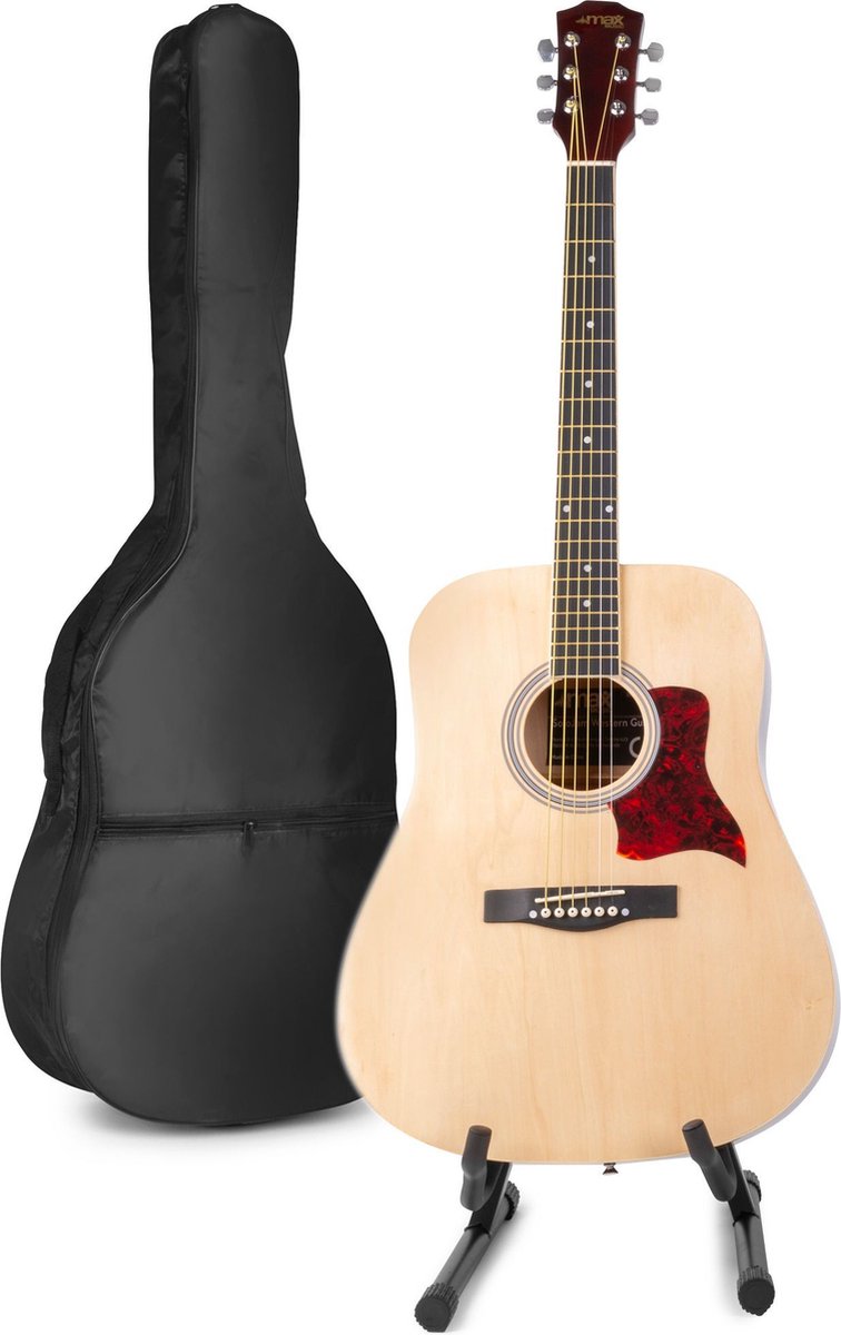 Akoestische gitaar voor beginners - MAX SoloJam Western gitaar - Incl. gitaar standaard, gitaar stemapparaat, gitaartas en 2x plectrum - Hout