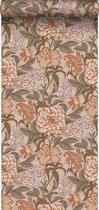 ESTAhome behang vintage bloemen oudroze, vergrijsd groen en terracotta roze - 139380 - 50 x 900 cm