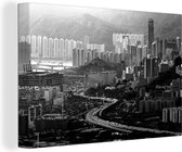 Canvas Schilderij Uitzicht over Hong Kong - zwart wit - 60x40 cm - Wanddecoratie