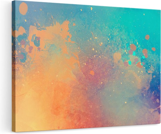 Artaza Canvas Schilderij Abstracte Kunst - Acryl met Blauw en Oranje - 120x80 - Groot - Foto Op Canvas - Wanddecoratie Woonkamer
