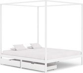 vidaXL Hemelbedframe met 2 lades massief grenenhout wit 180x200 cm