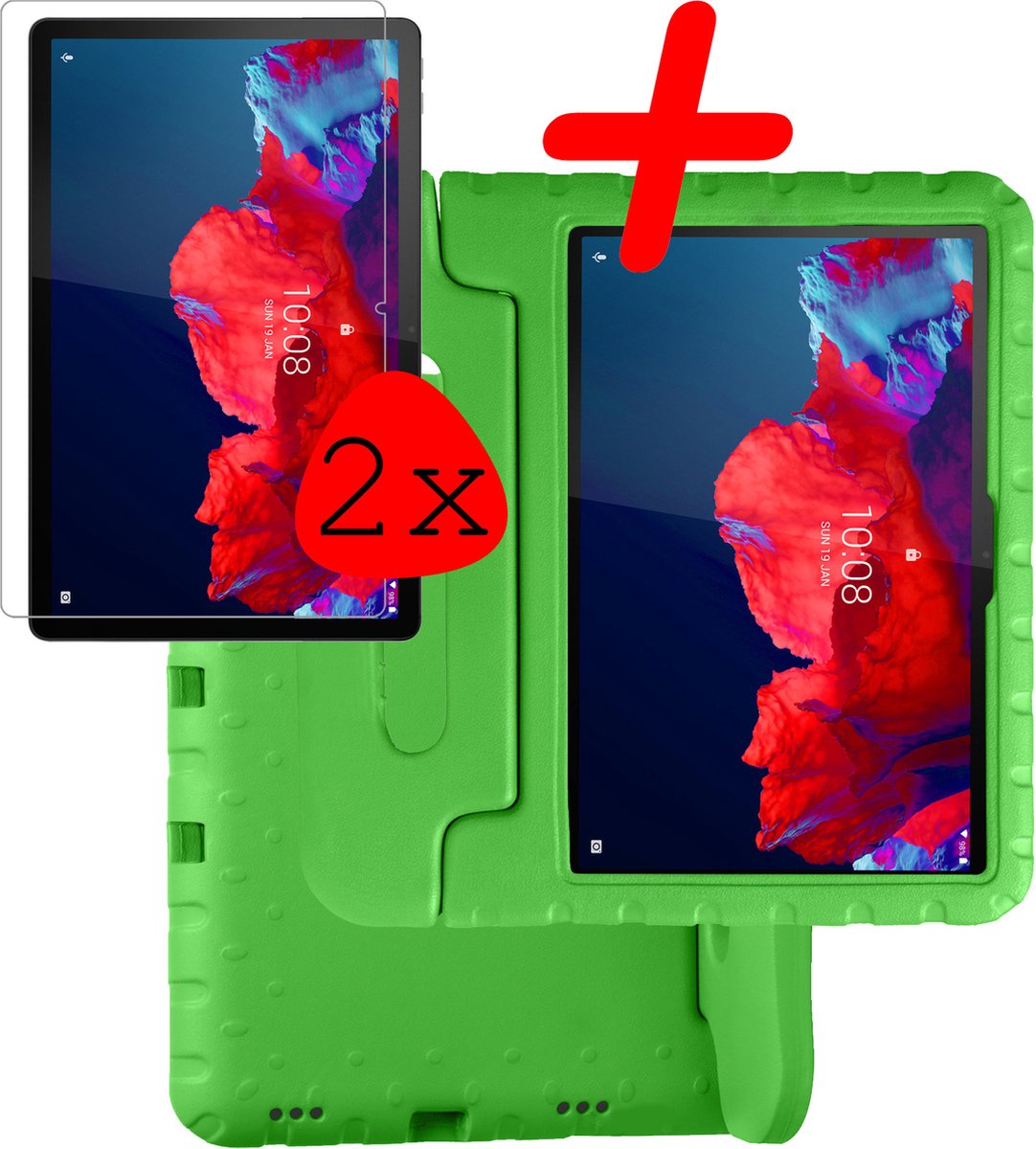 Hoesje Geschikt voor Lenovo Tab P11 Hoesje Kinder Hoes Shockproof Cover Met 2x Screenprotector - Kindvriendelijke Hoesje Geschikt voor Lenovo Tab P11 Hoes Kids Case - Groen