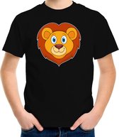 Cartoon leeuw t-shirt zwart voor jongens en meisjes - Kinderkleding / dieren t-shirts kinderen 134/140