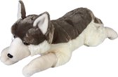 Pluche grijze wolf liggend knuffel 60 cm - Wolven wilde dieren knuffels - Speelgoed voor kinderen