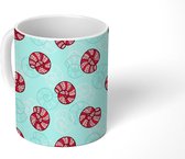 Mok - Koffiemok - Schelpen - Rood - Blauw - Patronen - Strand - Mokken - 350 ML - Beker - Koffiemokken - Theemok