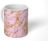 Mok - Marmer print - Goud - Roze - Design - Mokken - 350 ML - Beker - Uitdeelcadeautjes