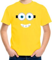 Lachend geel poppetje verkleed t-shirt geel voor kinderen - Carnaval fun shirt / kleding / kostuum 158/164