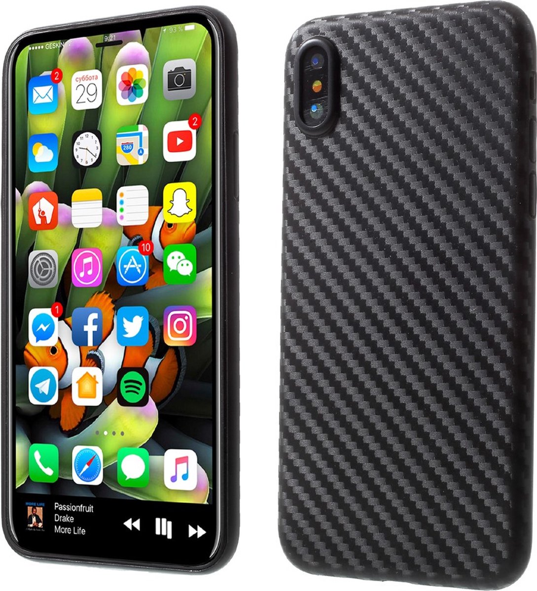 Peachy Zwart carbon geschikt voor iPhone X XS hoesje case cover