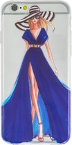 Peachy Meisje jurk elegant iPhone 6 6s TPU hoesje - Blauw Strepen - Doorzichtig