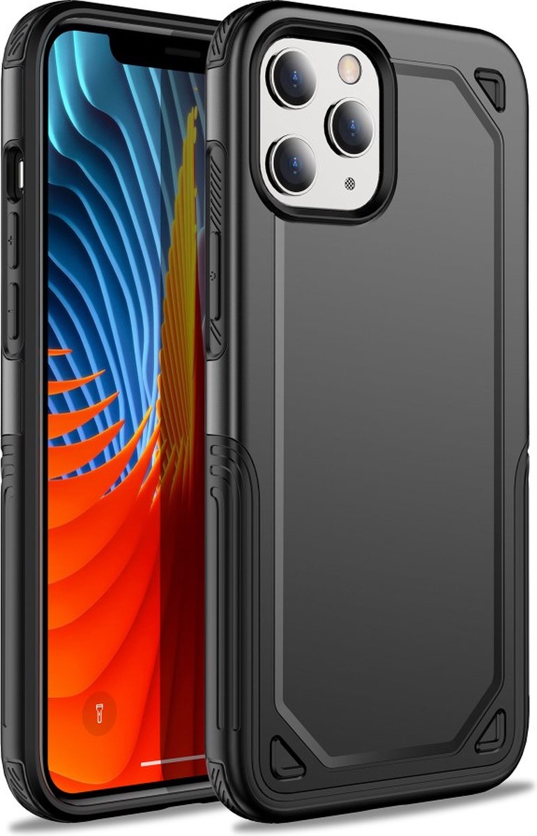 Peachy Pro Armor kunststof en schokabsorberend TPU hoesje geschikt voor iPhone 12 en iPhone 12 Pro - zwart