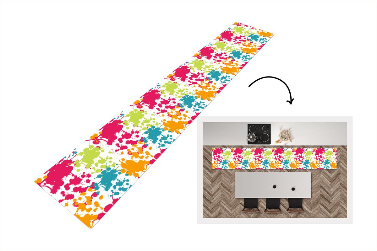 KitchenYeah Keukenloper - Keukenmat - Patronen - Verf - Regenboog - 360x60 cm - Keuken vloerkleed Multicolor