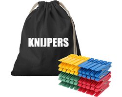 Canvas knijperzak - met 100 plastic wasknijpers - 25 x 30 cm - zwart - met koord