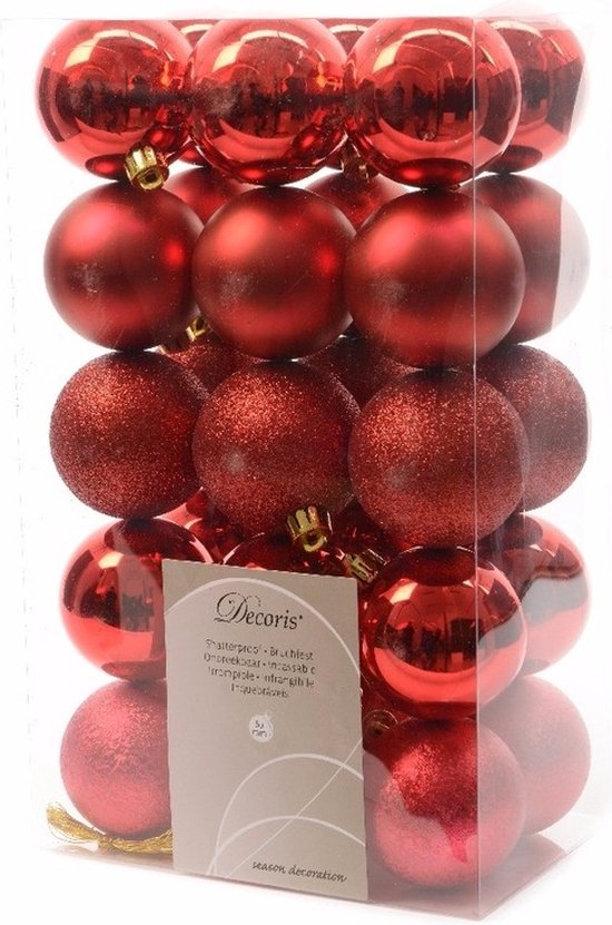 30x Kerst rode kunststof kerstballen 6 cm Mix Onbreekbare plastic