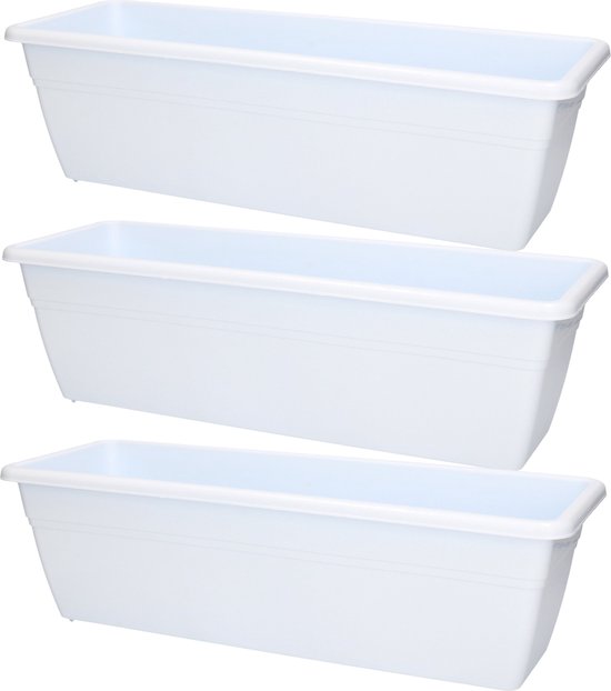 PlasticForte Plantenbak - 3x stuks - wit - rechthoekig - 50 x 17 x 15 cm - Bloembakken/plantenbakken voor binnen/buiten
