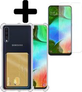 Hoesje Geschikt voor Samsung A70/A70s Hoesje Case Pashouder Cover Siliconen Met Screenprotector - Hoes Geschikt voor Samsung Galaxy A70/A70s Hoesje Met Kaarthouder- Transparant