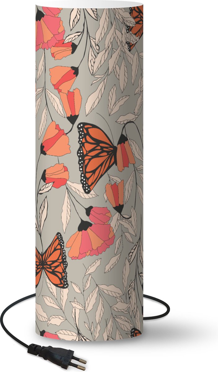 Lamp - Nachtlampje - Tafellamp slaapkamer - Vlinders - Patronen - Bloemen - Dieren - 60 cm hoog - Ø19.1 cm - Inclusief LED lamp