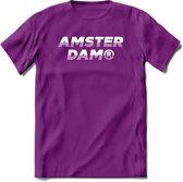 Amsterdam T-Shirt | Souvenirs Holland Kleding | Dames / Heren / Unisex Koningsdag shirt | Grappig Nederland Fiets Land Cadeau | - Paars - M