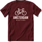 Amsterdam Bike Town T-Shirt | Souvenirs Holland Kleding | Dames / Heren / Unisex Koningsdag shirt | Grappig Nederland Fiets Land Cadeau | - Burgundy - XXL