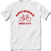 Amsterdam Bike City T-Shirt | Souvenirs Holland Kleding | Dames / Heren / Unisex Koningsdag shirt | Grappig Nederland Fiets Land Cadeau | - Wit - 3XL