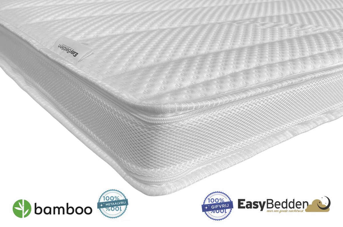 Easy Bedden EasyBedden® Topdekmatras XXL - Topper 180x210 - 12 cm dik - Bamboo hoes - HR Koudschuim Hybride GEL - circa 12cm dik - Orthopedisch Wit