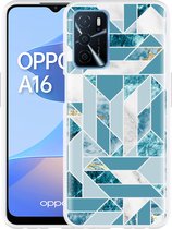 Oppo A16 / A16s Hoesje Blauw Marmer Patroon - Designed by Cazy