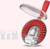 Garpex® 3-in-1 Oplaadkabel iPhone Android en USB C - Spiraalkabel - Rood