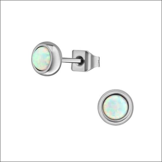 Aramat jewels ® - Zweerknopjes opaal wit chirurgisch staal zilverkleurig 6mm