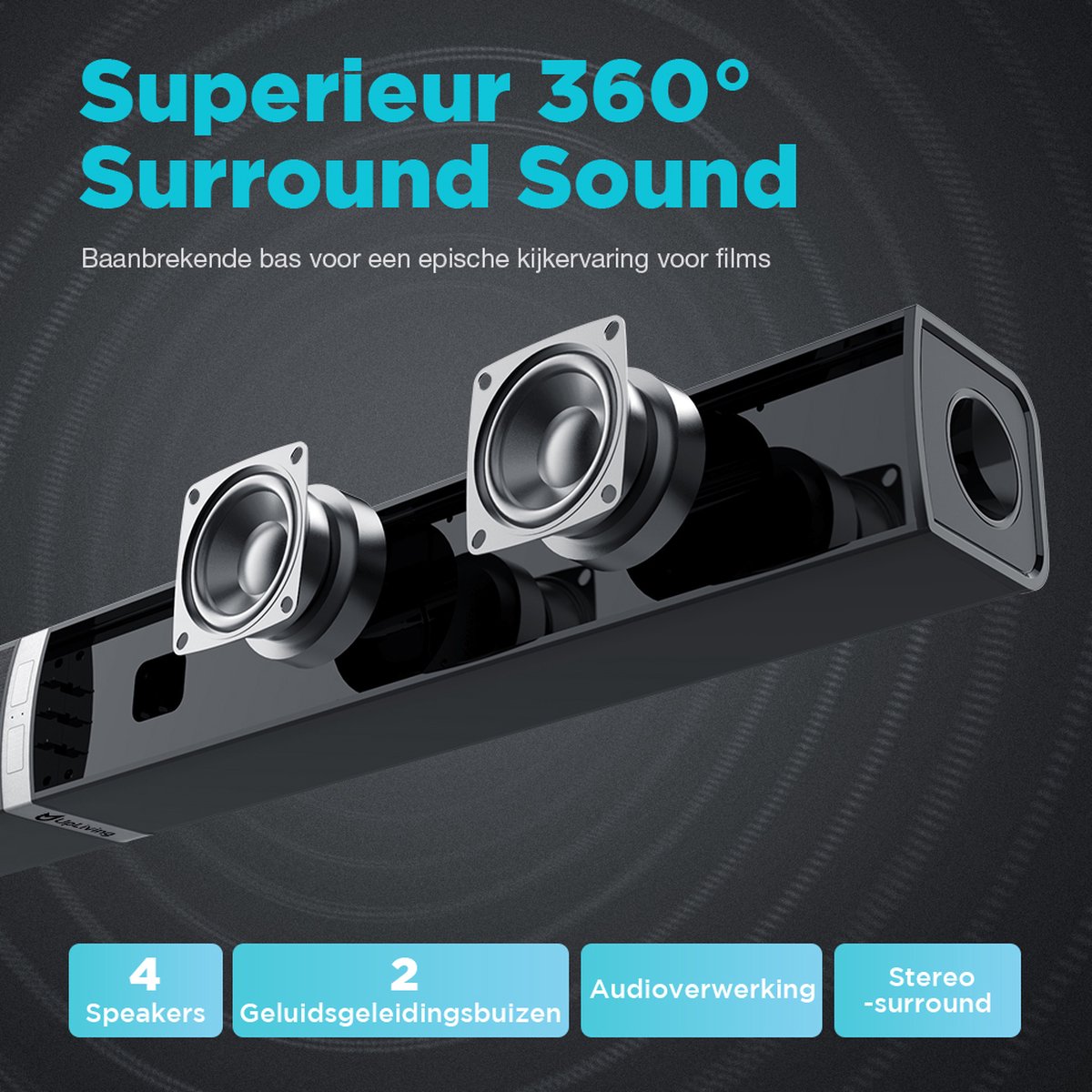 UpLiving 80W Soundbar met Bluetooth 5.3 – 2-in-1 Split Design – 360° Surround Sound – HDMI/Optisch/AUX/USB – Home Cinema Soundbar voor TV, Gaming & Muziek thumbnail 5