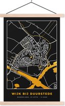 Posterhanger incl. Poster 60x90 cm - Schoolplaat - Wijk bij Duurstede - Stadskaart - Plattegrond - Kaart - Black and Gold - Textielposter - Blanke latten - Plattegrond